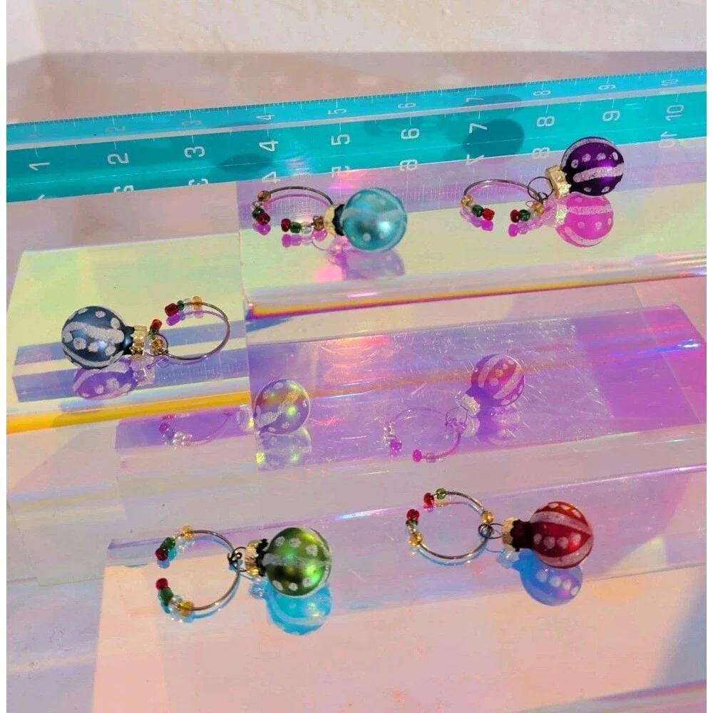Vintage Christmas Ball Ornament Wine Glass Charms Set of 6 Beaded Markers